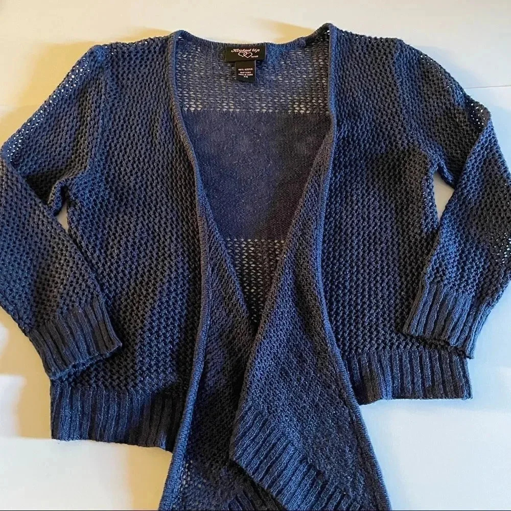 Y2K crop navy blue Open stitch knit cascade cardigan